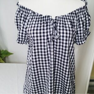 Old Navy Off The Shoulder Black & White Checkered Top